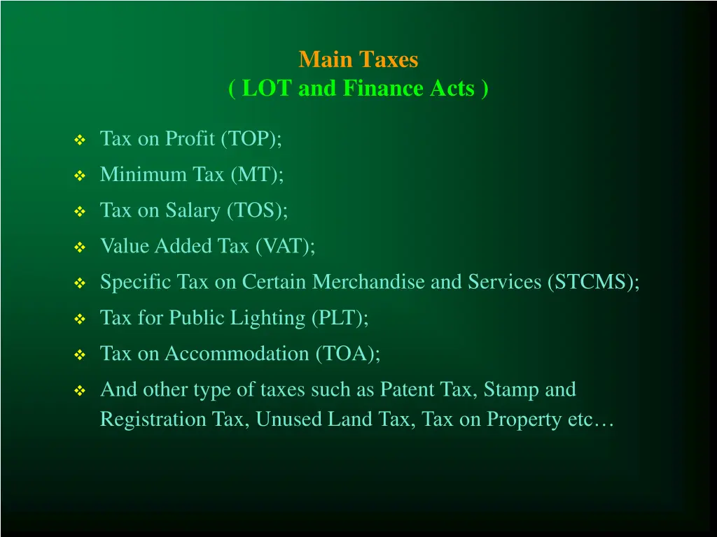 main taxes
