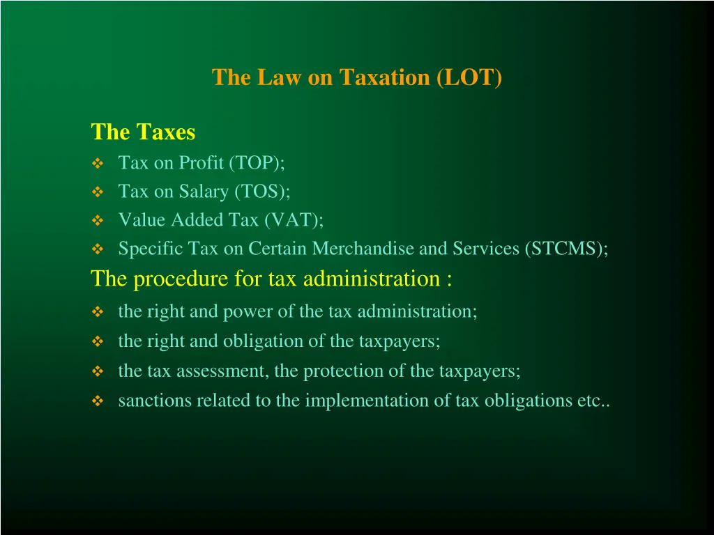 the law on taxation lot