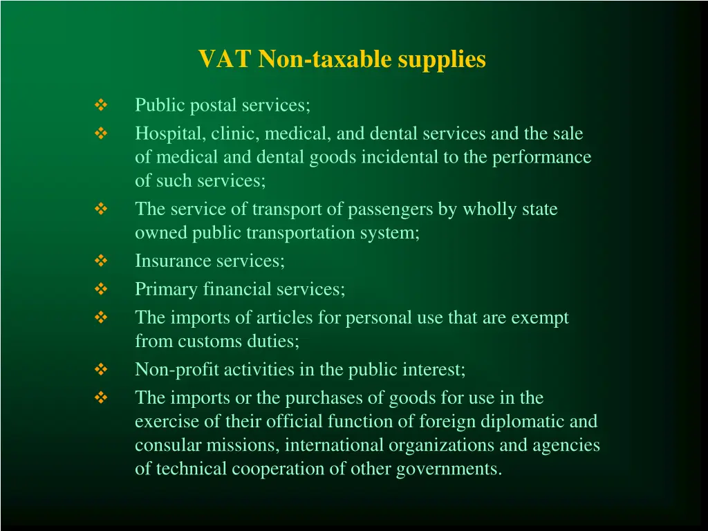 vat non taxable supplies