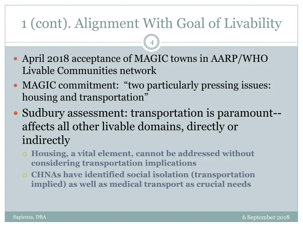1 cont alignment with goal of livability