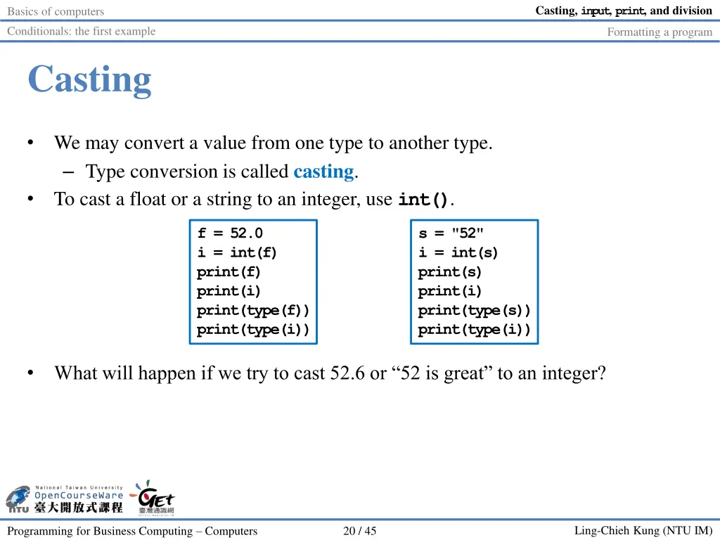 casting input print and division 19