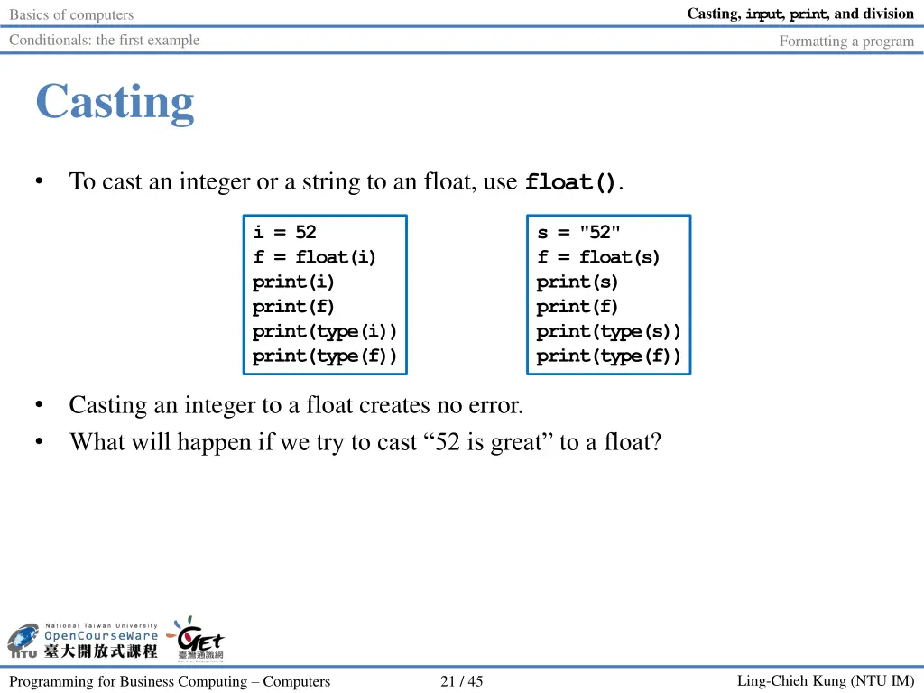 casting input print and division 20