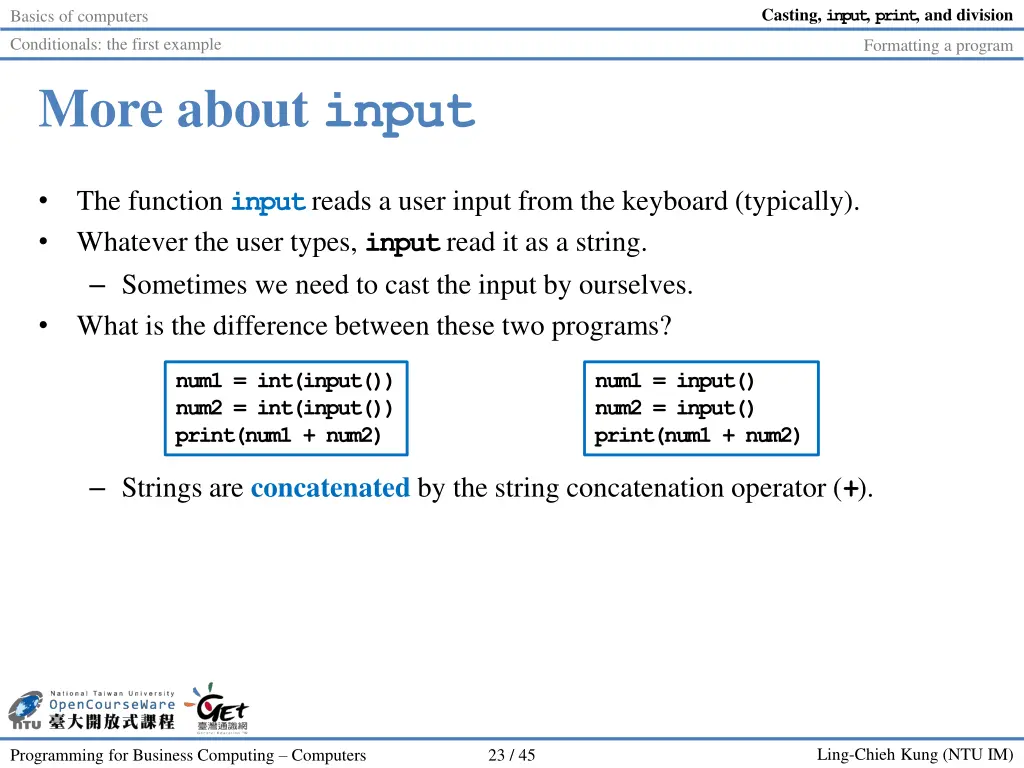 casting input print and division 22