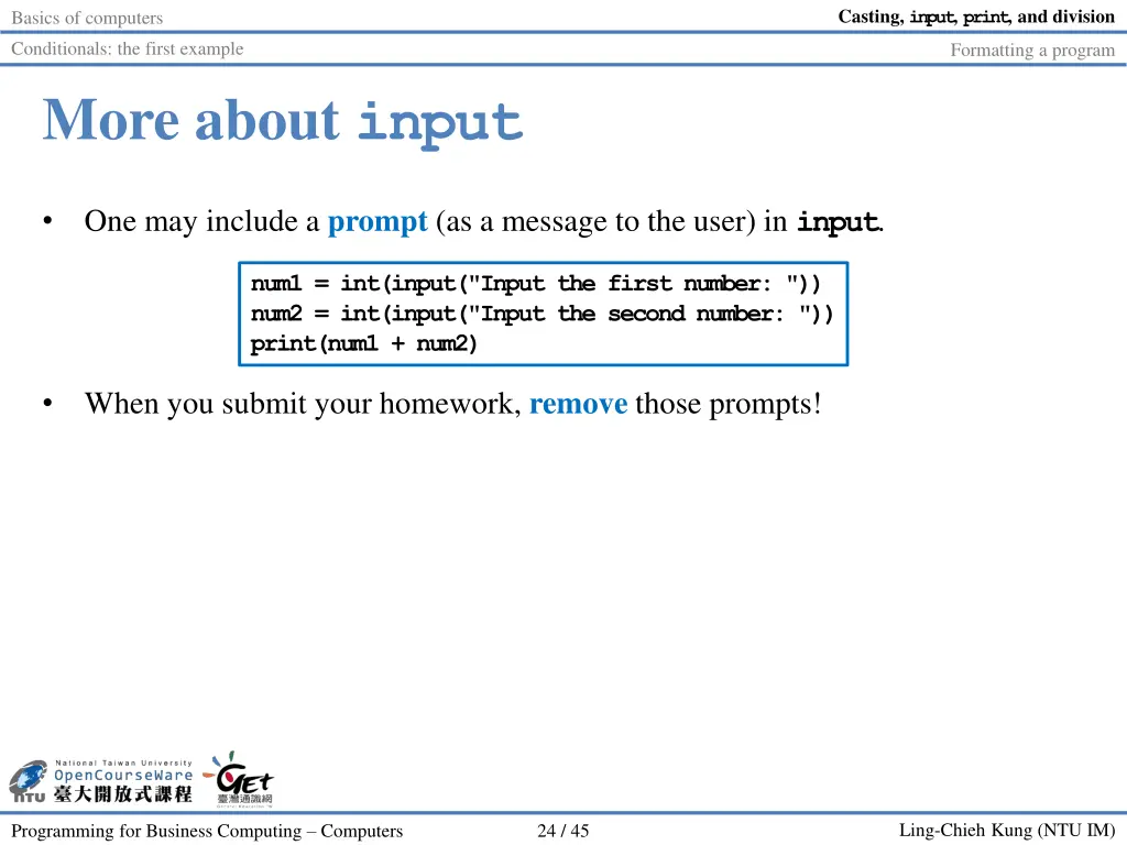 casting input print and division 23