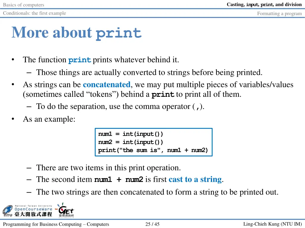 casting input print and division 24