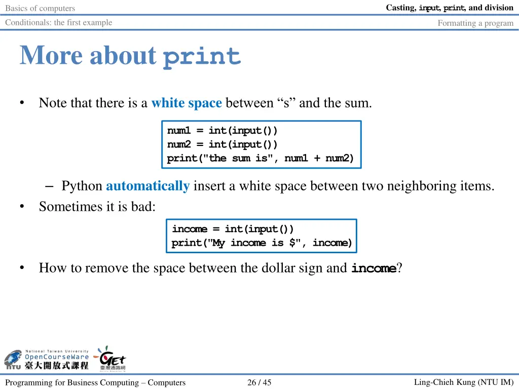 casting input print and division 25