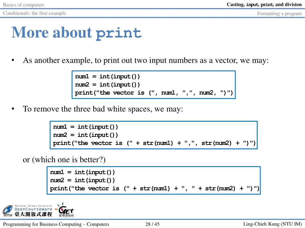 casting input print and division 27