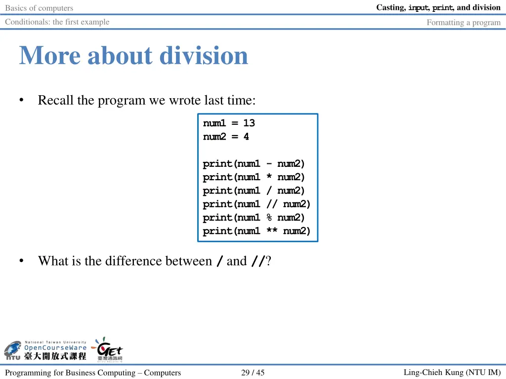 casting input print and division 28