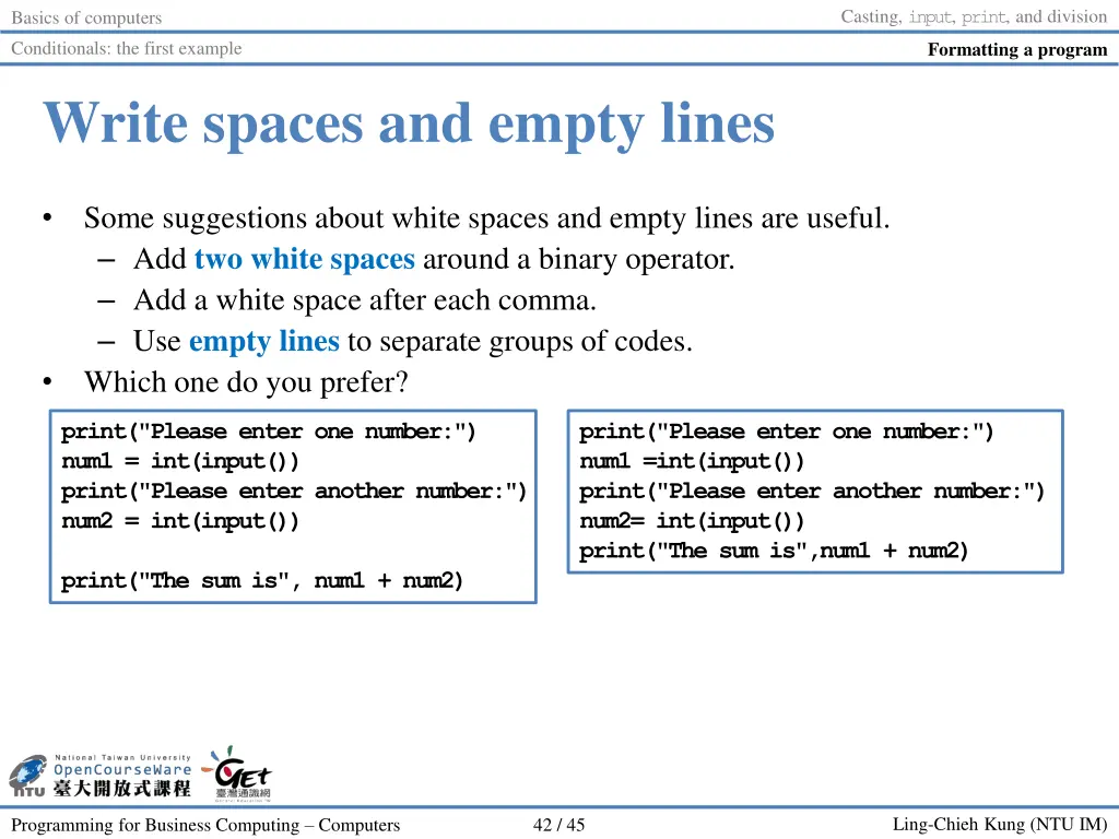 casting input print and division 41