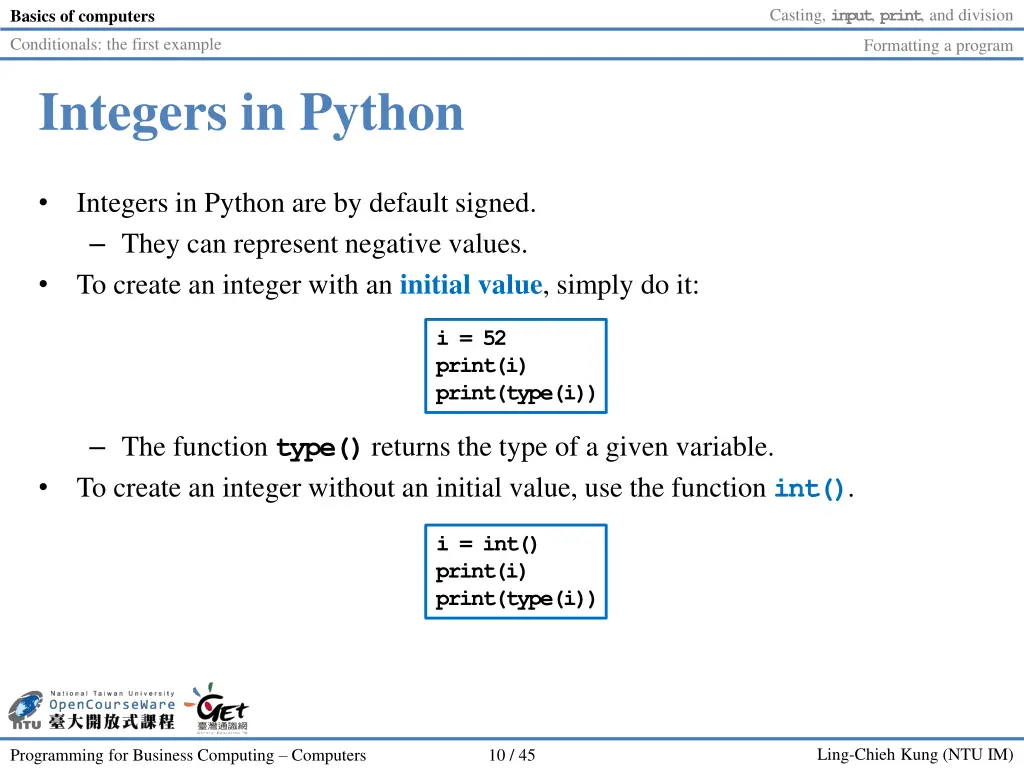 casting input print and division 9