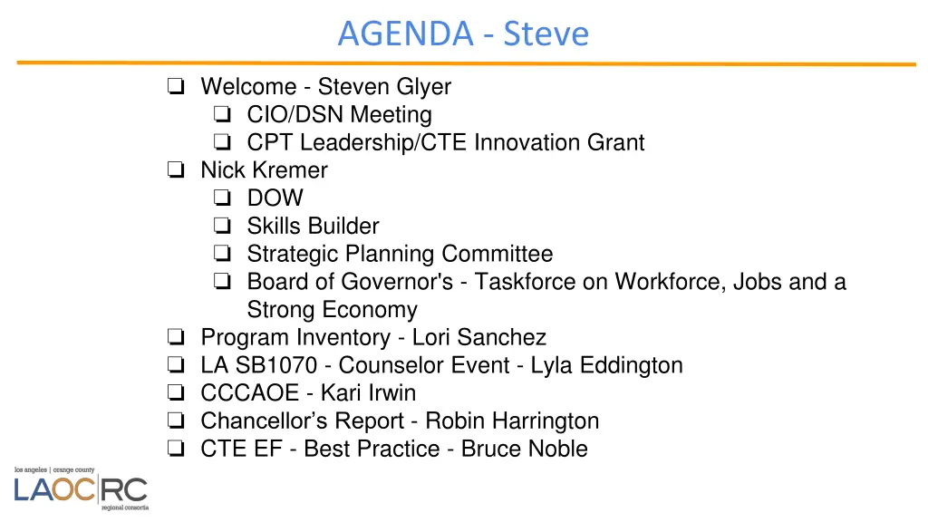 agenda steve