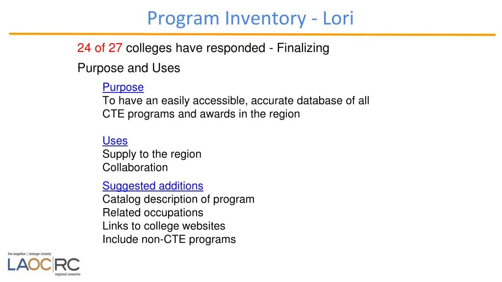 program inventory lori