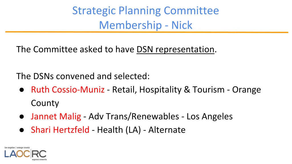 strategic planning committee membership nick