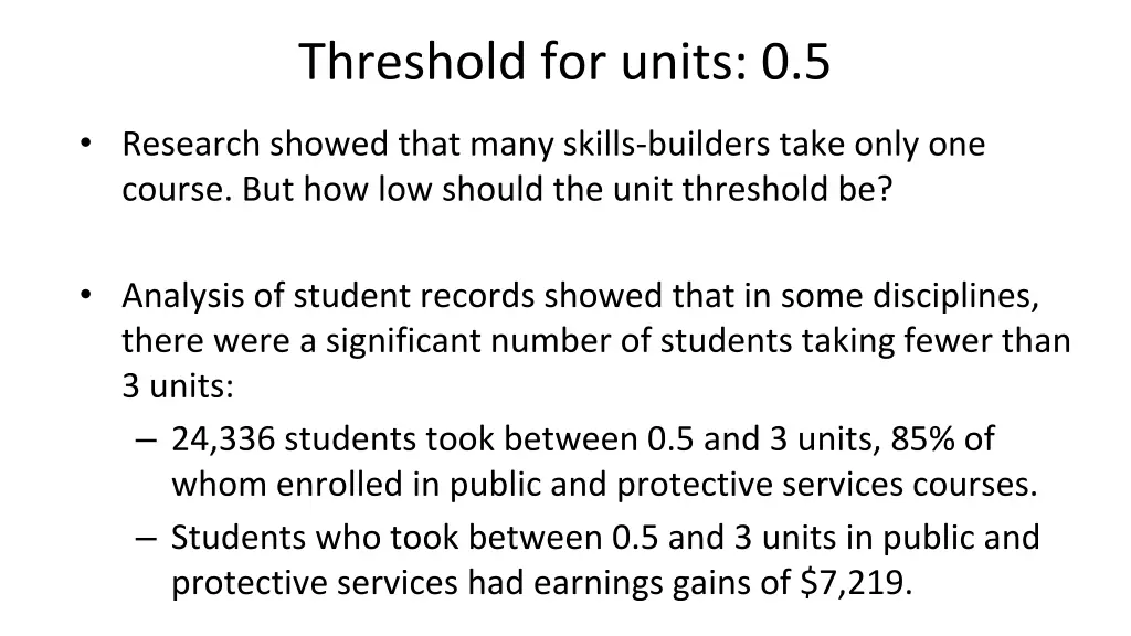 threshold for units 0 5