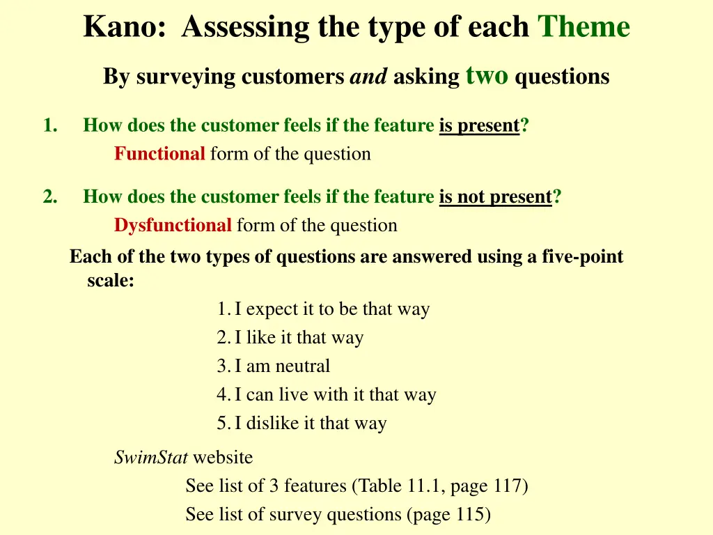 kano assessing the type of each theme