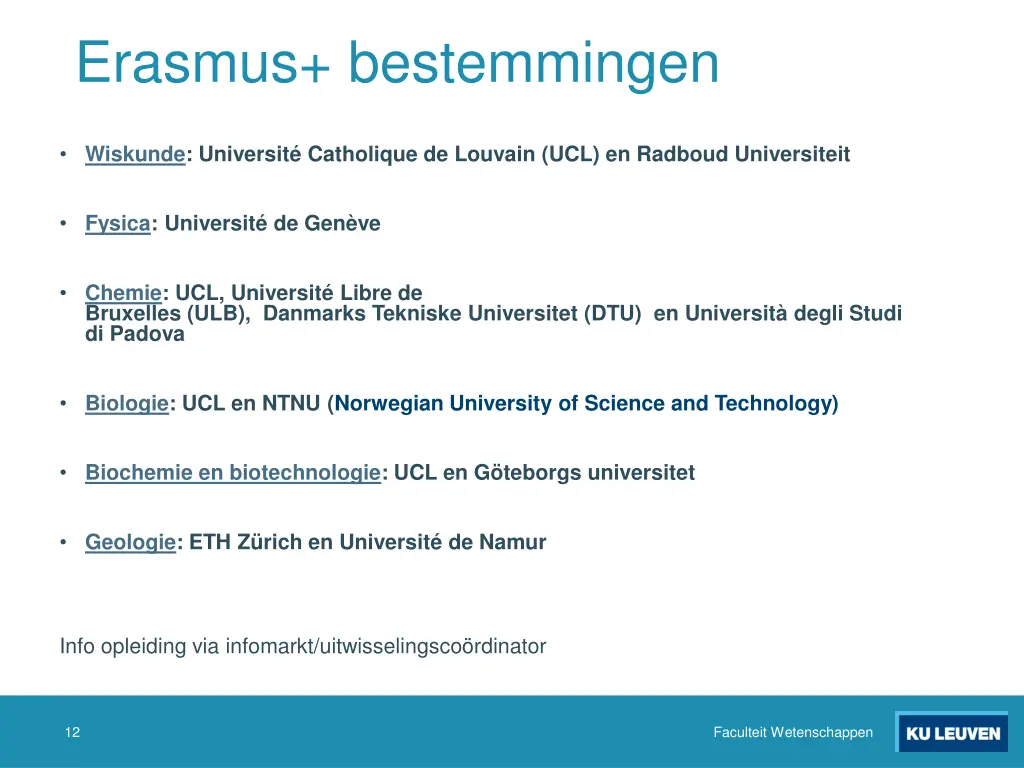 erasmus bestemmingen