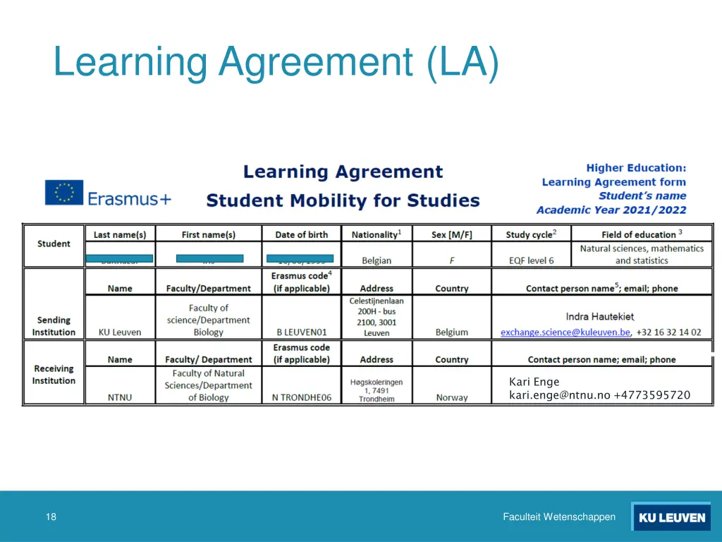 learning agreement la 1