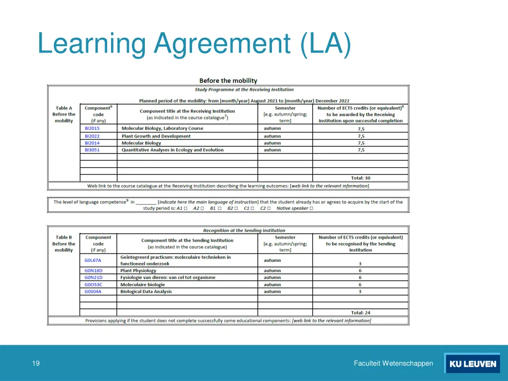 learning agreement la 2