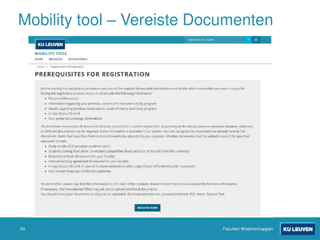 mobility tool vereiste documenten