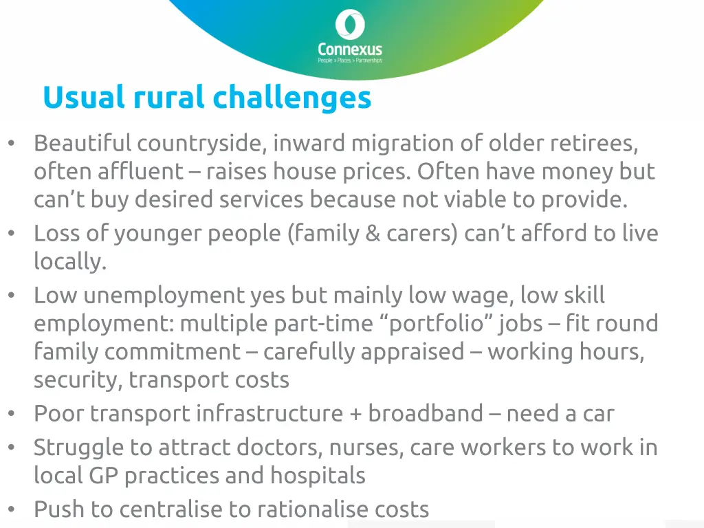 usual rural challenges