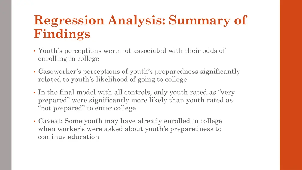 regression analysis summary of findings