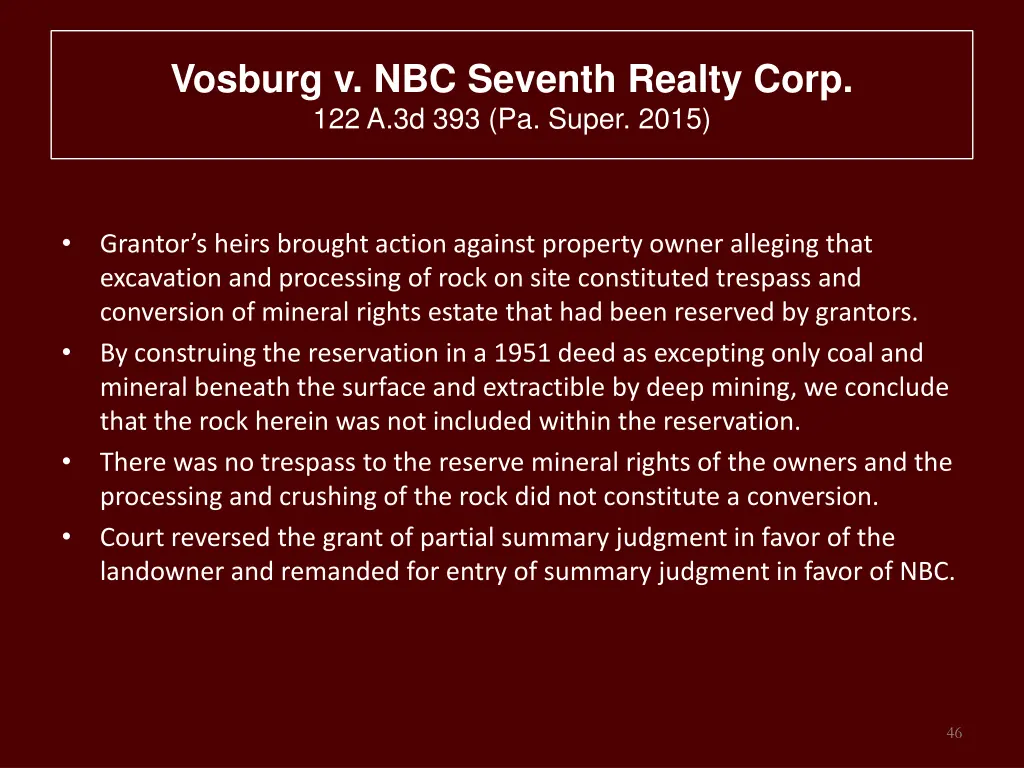 vosburg v nbc seventh realty corp