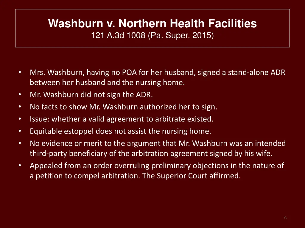 washburn v northern health facilities