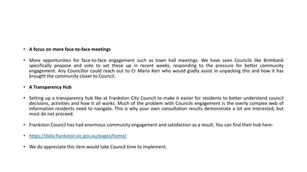 a focus on more face to face meetings
