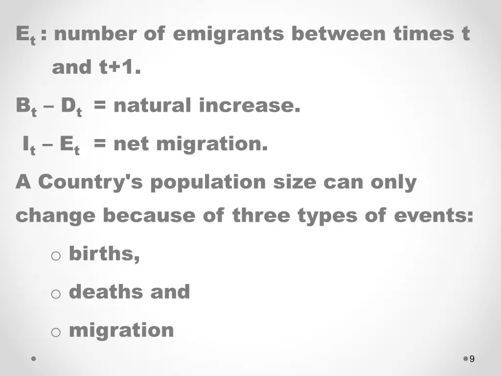 e t number of emigrants between times