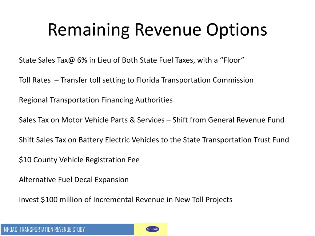 remaining revenue options
