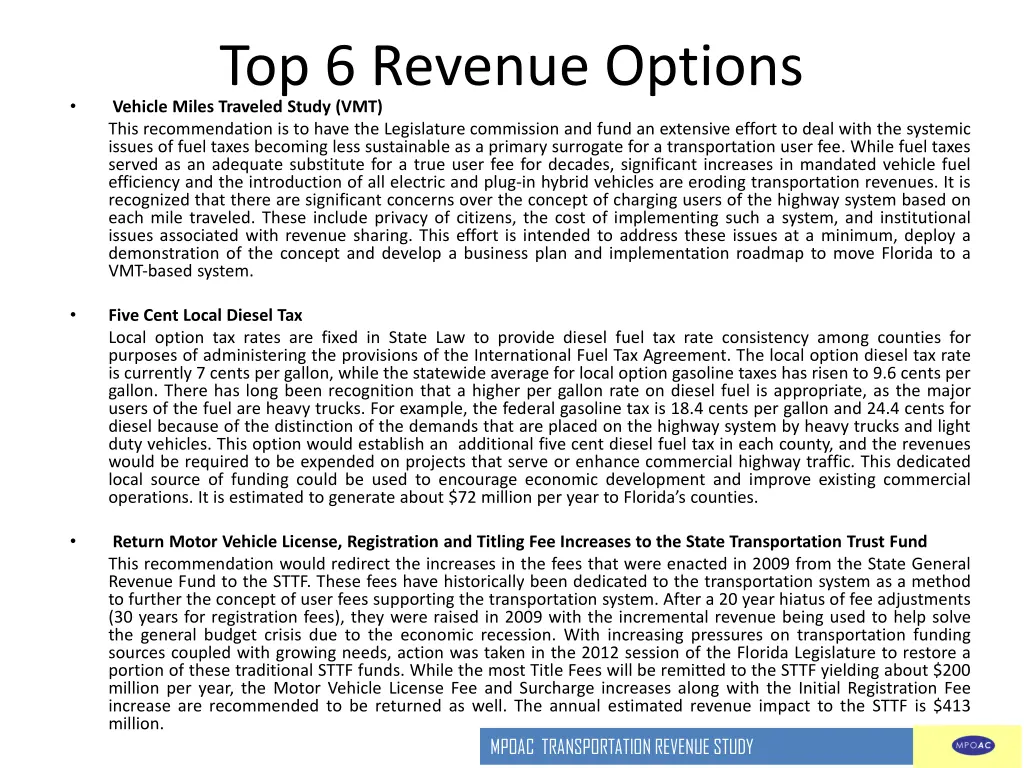 top 6 revenue options vehicle miles traveled