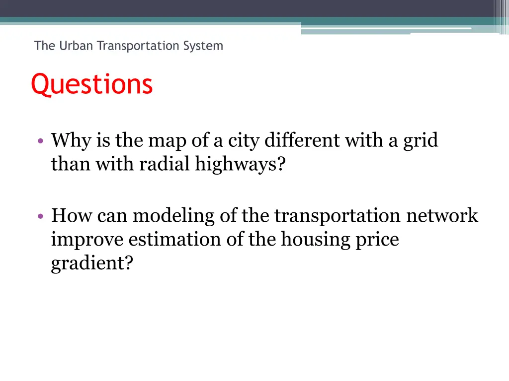 the urban transportation system questions