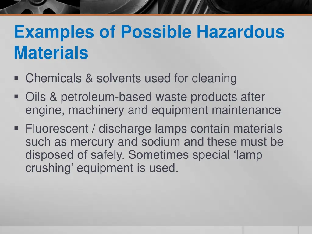 examples of possible hazardous materials