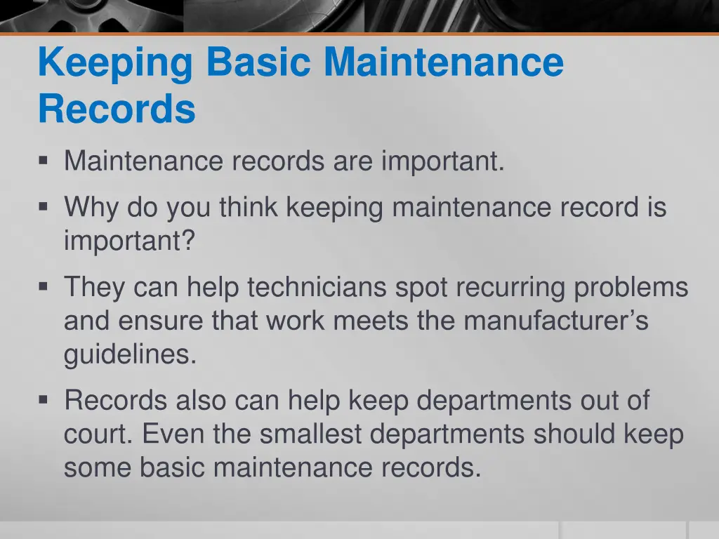 keeping basic maintenance records maintenance
