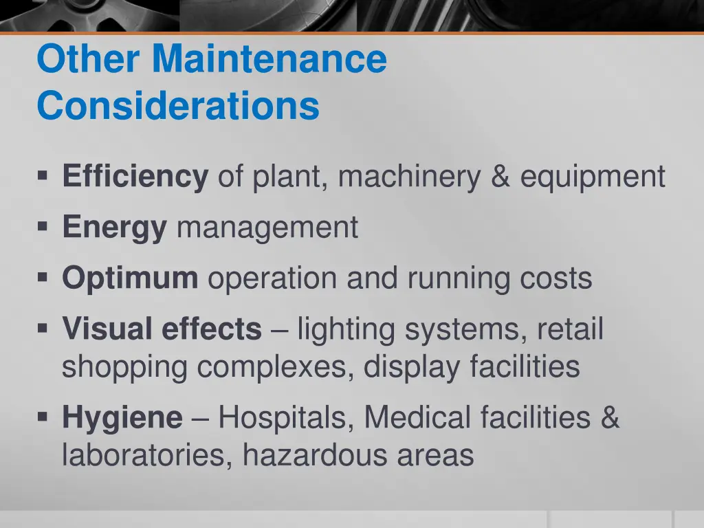 other maintenance considerations