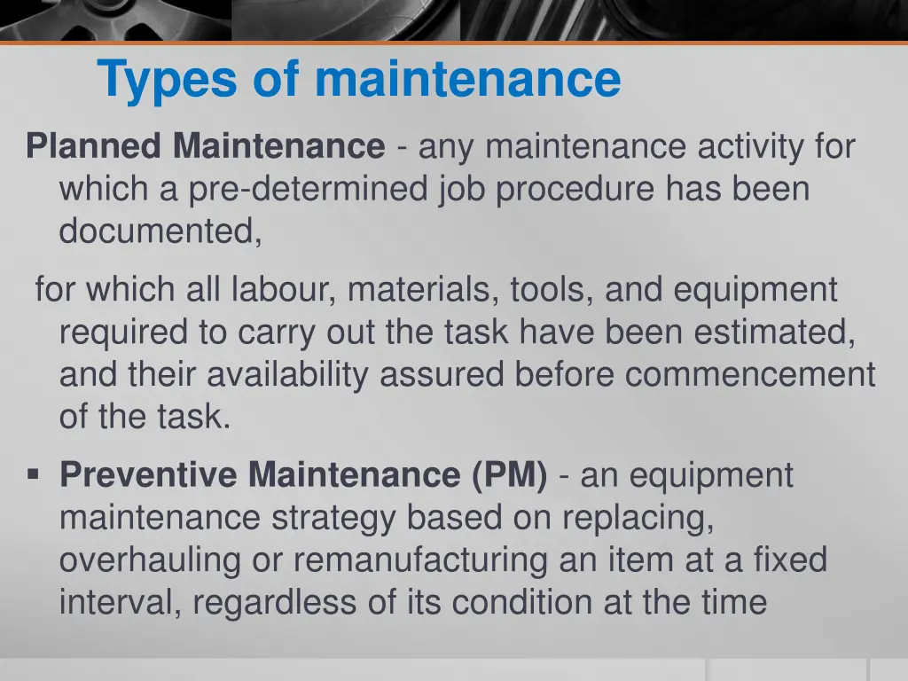 types of maintenance planned maintenance