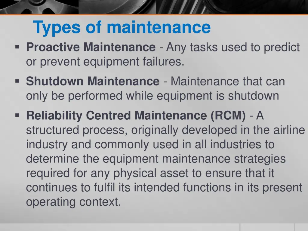 types of maintenance proactive maintenance
