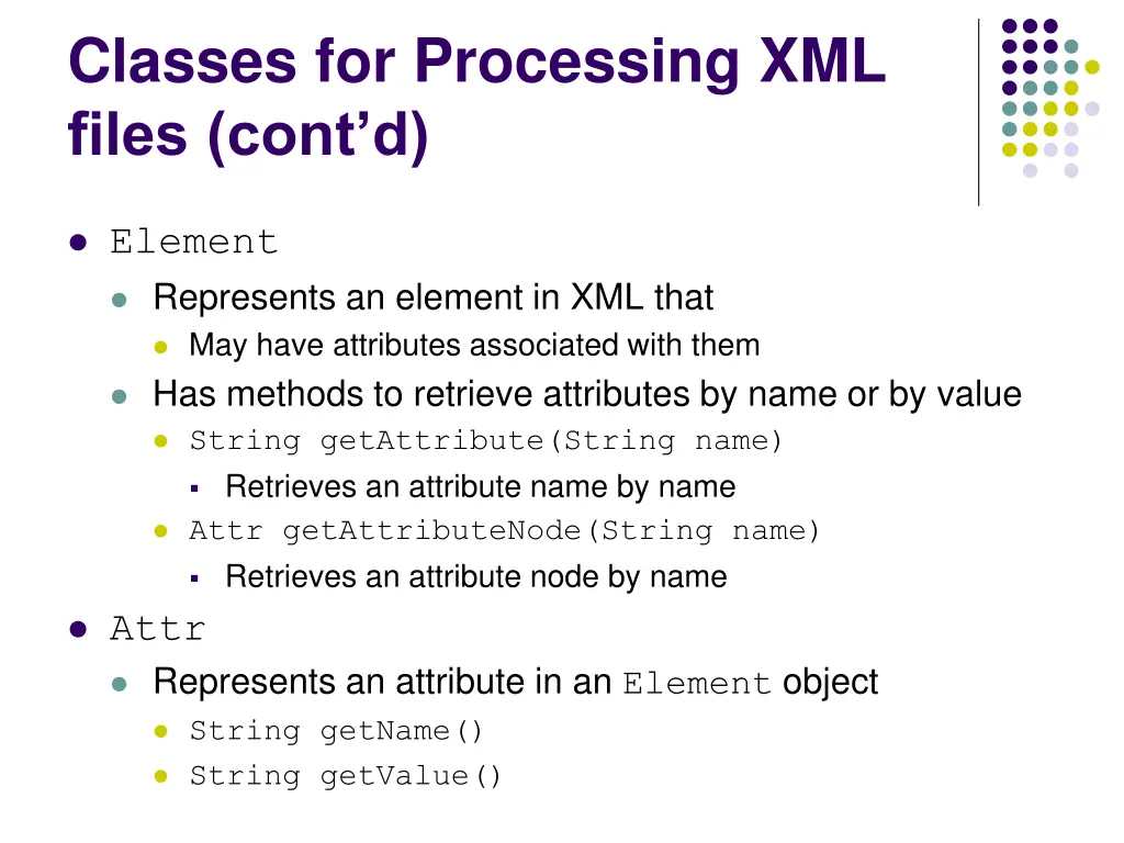 classes for processing xml files cont d
