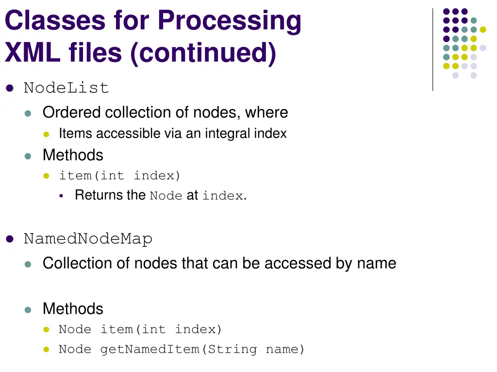 classes for processing xml files continued