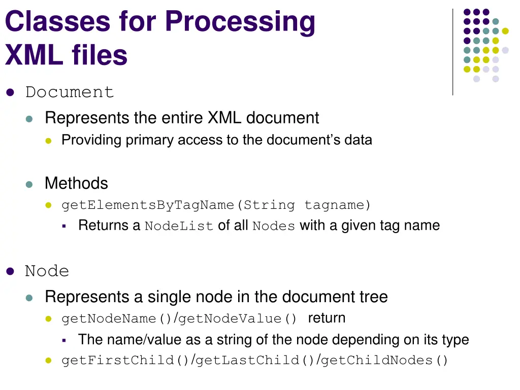 classes for processing xml files