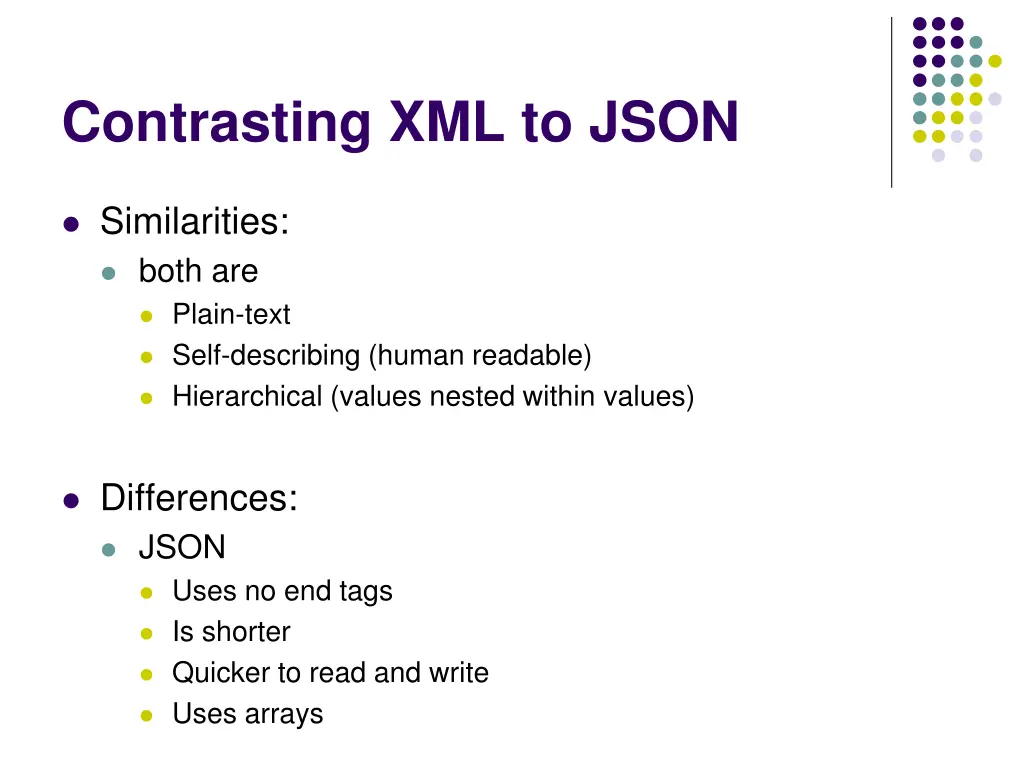 contrasting xml to json