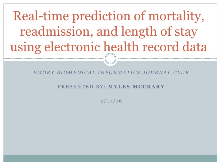 real time prediction of mortality readmission