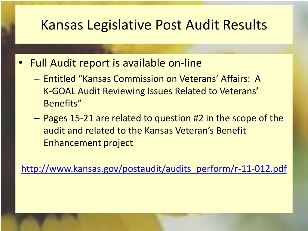 kansas legislative post audit results