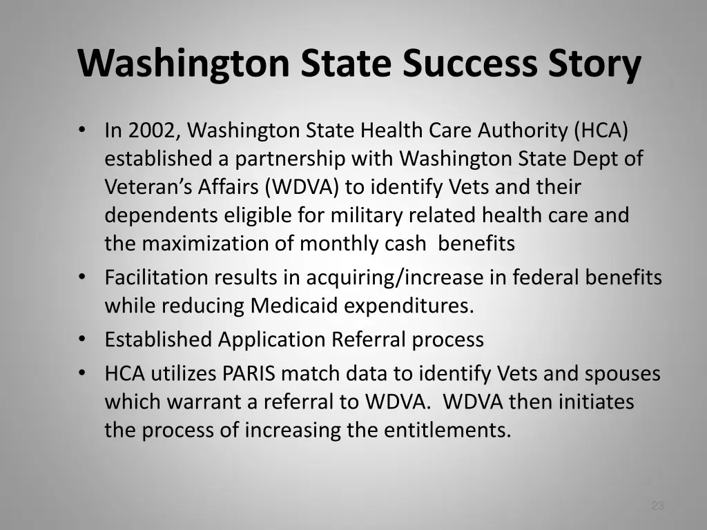 washington state success story
