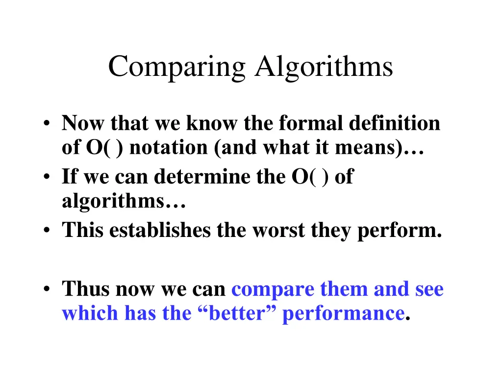 comparing algorithms