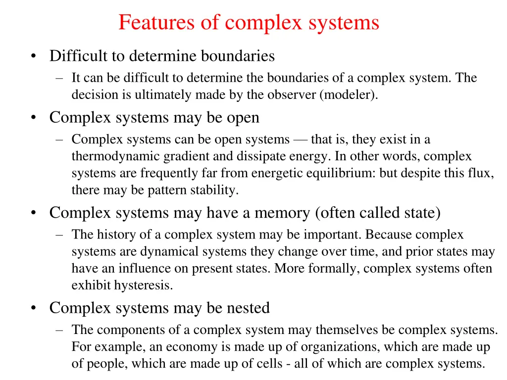 features of complex systems