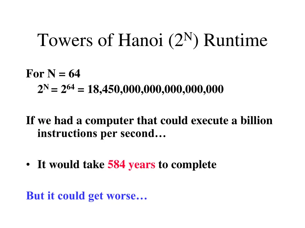 towers of hanoi 2 n runtime