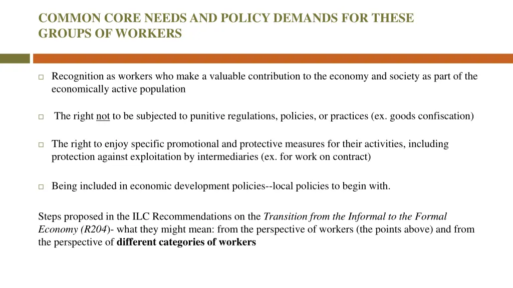 common core needs and policy demands for these