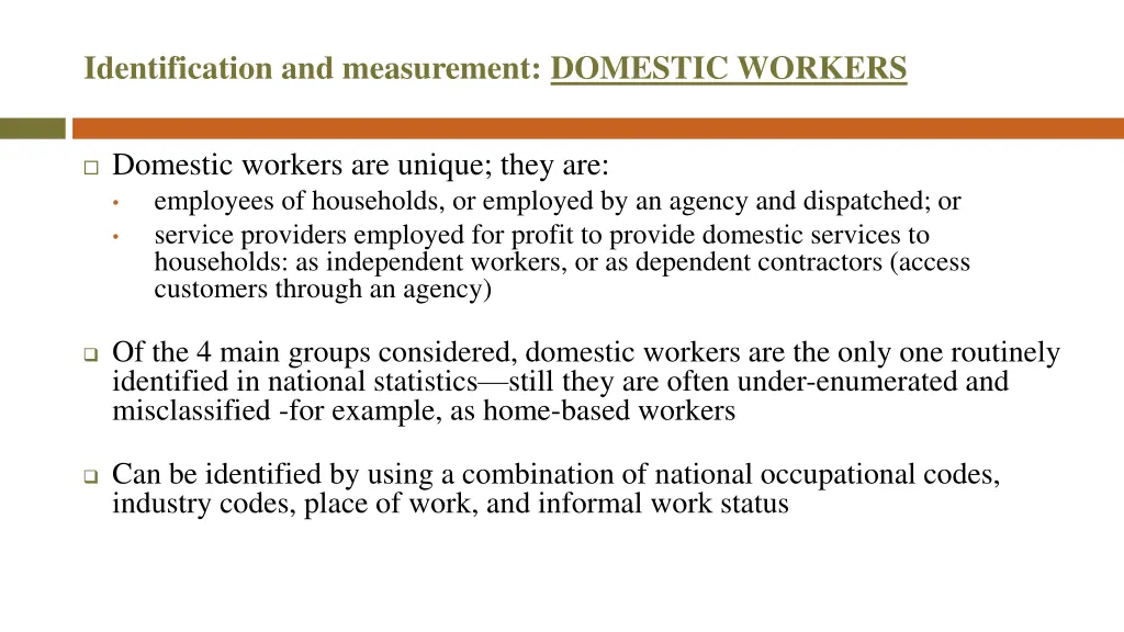 identification and measurement domestic workers