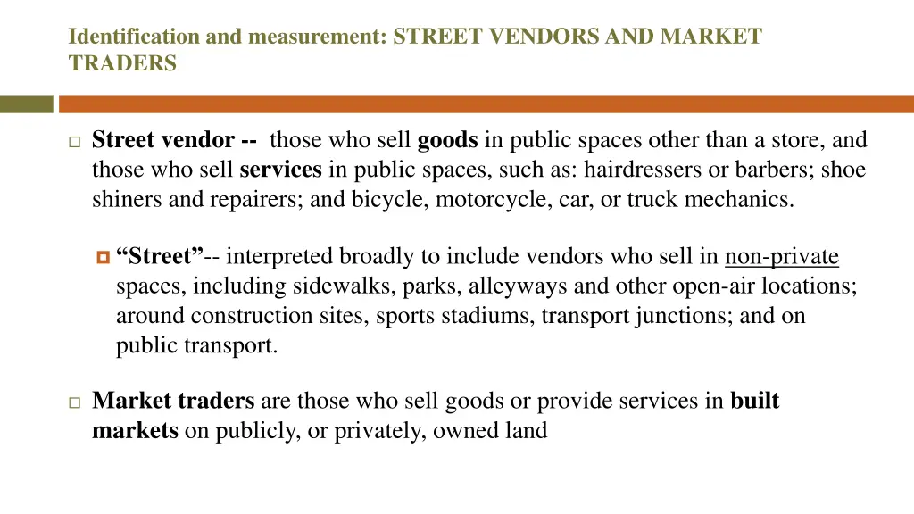 identification and measurement street vendors